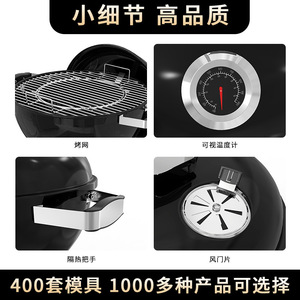 18.5-Inch Round Charcoal Grill With Wheels For Outdoor Camping Barbecue Grilling - Product Image 3