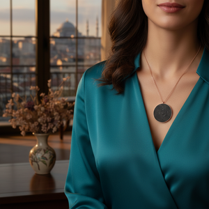 Colgante de diseño Redondo, circón negro para mujer, joyería de plata de ley 925 hecha a mano al por mayor turca - Product Image 2