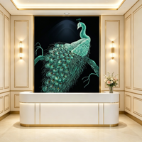 Papier peint mural de luxe vert émeraude avec broderie paon, fond noir, pour entrée de maison, hôtel, club et mur de fond de salon