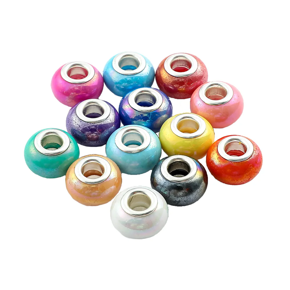 European Style Large Hole Resin Beads Mix Colors Murano Glass Beads Porcelain Beads