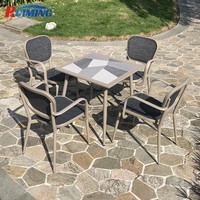 Carreaux de céramique de 28 pouces, table de table carrée, patio extérieur, café, table à manger et 4 chaises pour jardin, bistro, café, meubles de table