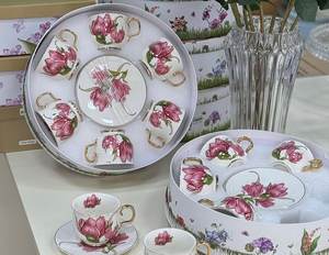 Vente en gros conception personnalisée écologique feuille d'or gaufrage papier tasse ronde thé tasse ensemble boîte d'emballage cadeau - Product Image 5