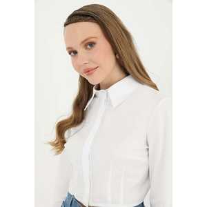 Camicia Corta da Donna in Popeline con Bottoni, Colore <span class=keywords><strong>ECRU</strong></span>, Stile Classico per Tutti i Giorni - Product Image 1