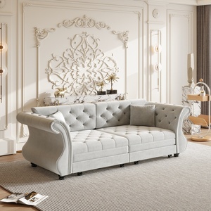 Canapé-lit Chesterfield classique en velours avec accoudoirs roulés, 83,8 pouces, surdimensionné, avec capitonnage floral - Product Image 5