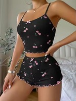 Ensemble pyjama pour femmes MHK84, camisole d'été, shorts élastiques, vêtements de maison pour femmes, imprimé jacquard