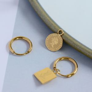 Boucles d'oreilles classiques vintage étanches en acier inoxydable plaqué or PVD 14k 18k, bijoux de mode pour femmes, boucles d'oreilles en forme de pièce de monnaie rose pour femmes - Product Image 3