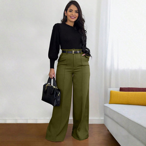 Re Mcgreen Star nuovi <span class=keywords><strong>pantaloni</strong></span> larghi dritti da <span class=keywords><strong>donna</strong></span> <span class=keywords><strong>pantaloni</strong></span> larghi a vita alta <span class=keywords><strong>pantaloni</strong></span> da lavoro Casual con <span class=keywords><strong>tasche</strong></span> - Product Image 3