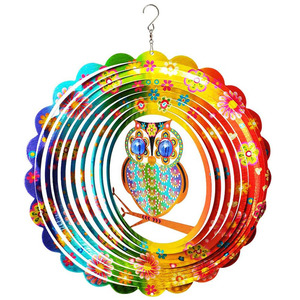 OEM Owl Wind Spinner Mandala 12 pouces en acier inoxydable découpé au laser 3D, sculpture géométrique suspendue en métal, décoration d'art de jardin - Product Image 1