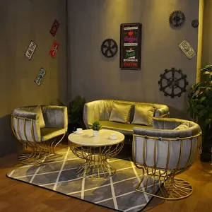 Furnitur rumah desain Modern Set Sofa ruang tamu kain bingkai logam Sofa