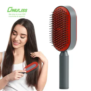 Einfache Verwendung One Click Detang ling Selbst reinigende Haar bürste mit Holder Push