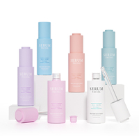 Flacon en verre fin et haut de 30 ml, rose violet, pour huile faciale, avec bouchon compte-gouttes à bouton-poussoir
