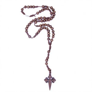Mecrt Catholic Rosary Cross Pendant 6*7mm Brown <b>Necklace</b> Handmade Prayer Wooden Beaded Cross <b>Necklaces</b> <b>for</b> Women & <b>Men</b> Gift - Product Image 3
