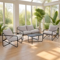 Modernes 4-teiliges Outdoor-Lounge-Set mit Metallrahmen, Zweisitzer, Zwei Sessel, Couchtisch und Gartensofa