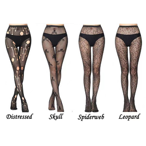 Gran oferta 2025, medias de Halloween para mujer, medias de red de leopardo desgastadas con Calavera, pantimedias de red con telaraña para niña - Product Image 2