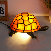 Lampe de table d'appoint miniature Jingangwan de style traditionnel, en verre teinté, motif tortue, pour éclairage d'ambiance animalier