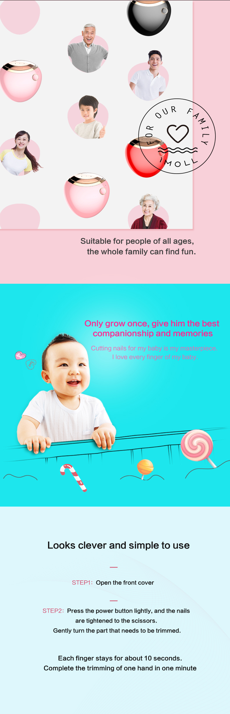 Electric Rechargeable Automatic Cute Infants Children Baby Safety Toe Anti-Pinch Finger Nail Cutter Clippers Trimmer Clipper