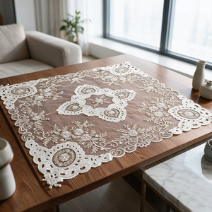 Juego de Decoración de Mesa <span class=keywords><strong>con</strong></span> Encaje de Cuentas, 16 Piezas, Camino de Mesa, Manteles Individuales y Posavasos para Bodas, Hoteles, Comedores y Decoración del Hogar - Product Image 1