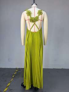 Robe longue plissée à bretelles florales 3D pour femme - Robes sans manches à dos ouvert tendance - Product Image 6