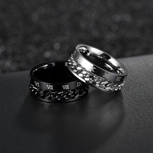 <b>Titanium</b> Rings Men Roman Numerals Rotating <b>Chain</b> Design Punk Style Daily Wear Jewelry Gift Accessory - Product Image 4