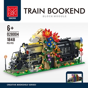 Set blok bangunan baru: Dekorasi berdiri buku kereta anak laki-laki besar (Edisi Ringan) Dekorasi mainan blok bangunan - Product Image 2