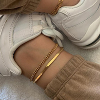 Ins Style Đơn Giản Mạ Vàng 18K Kim Loại 2 Chiếc Đặt Vòng Chân Rắn Cho Mùa Hè