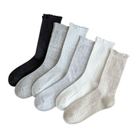 Chaussettes coréennes unies respirantes pour femmes, style ballet, mi-mollet, à double aiguille, en dentelle, style fin printemps, souples, vente en gros