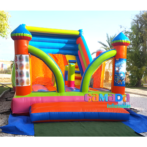 Castillo de tobogán inflable para niños con tema de cartón y carrera de obstáculos, parque temático pequeño, parque infantil urbano para alquiler comercial - Product Image 1
