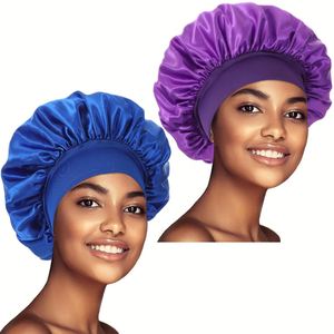 Bonnet de nuit en satin pour femme, large élastique, doux, anti-frisottis, protection pour cheveux bouclés, ajustable, chapeau de beauté - Product Image 2