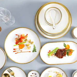 Livingware Servies Gouden Rand Zwart Wit Keramische Keuken Ware Sets Porselein Servies Keramische Gerechten