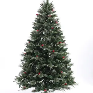 2024 New Design Custom ized Pre Lit Künstlicher Weihnachts baum mit gemalten weißen roten Beeren Tannenzapfen Weihnachts baum