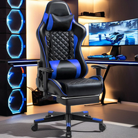 Chaise de jeu ergonomique convertible VANBOW en cuir PU, chaise de bureau pivotante avec repose-pieds massant, chaise de course haute performance