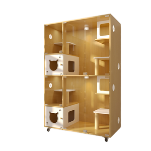 Huisdierenverblijf kattenkooi grote modulaire houten kattenhuis transparante glazen bench voor katten - Product Image 1
