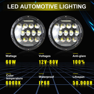 ไฟหน้า LED ทรงกลม JHS ขนาด 7 นิ้ว 60W กำลังสูง สำหรับรถจี๊ป Wrangler กันน้ำ ใช้เป็นไฟตัดหมอกสำหรับรถ Jeep JK <span class=keywords><strong>JL</strong></span> - Product Image 3