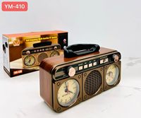 Speaker Portabel Retro YM-410, Jam, Dekorasi Meja, Pemutar Radio FM AM SW3 BAND RADIO 5W Bass TF USB