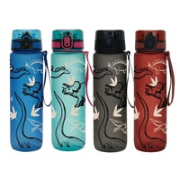 Bouteille d'eau portable en plastique réutilisable de 750 ml, anti-fuite, avec motif dinosaure peint à la main, pour loisirs, sport et rentrée scolaire, à ouverture rapide (un bouton)
