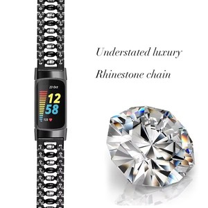 Accessoires de dragonne Design Candy <span class=keywords><strong>Bracelet</strong></span> en métal à boucle réglable pour <span class=keywords><strong>Fitbit</strong></span> <span class=keywords><strong>Charge</strong></span> 5 femmes <span class=keywords><strong>Bracelet</strong></span> de montre en diamant Bling - Product Image 3