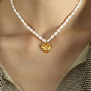 ชุดสร้อยคอไข่มุกน้ำจืดรูปหัวใจ ชุบทอง ประดับเพชร สำหรับผู้หญิง สวมใส่ได้ทุกวัน - Product Image 2