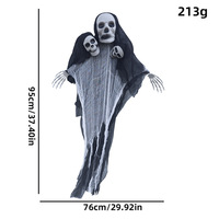 Décoration d'Halloween Fantôme à Trois Têtes 95x72cm, Accessoire Extérieur en Plastique, Décor Maison Hantée