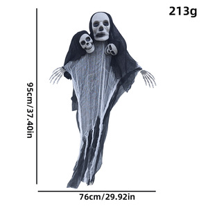 Décoration d'Halloween Fantôme à Trois Têtes 95x72cm, Accessoire Extérieur en Plastique, Décor Maison Hantée - Product Image 5