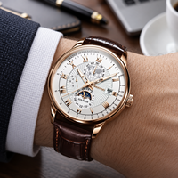 Nouvelle montre pour homme tendance, montre à quartz avec phases solaires, bracelet en cuir, montre décontractée et élégante avec calendrier, cadeau pour homme