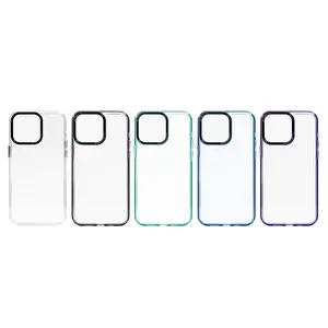 Independent Metal Button Multi-color Transparent Phone Case For Phone 15 series With Shockproof Anti Yellow Anti Scratch