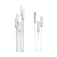 Candélabre en acrylique transparent avec LED, centre de table, porte-bougie à 3 bras pour bougies pilier et coniques avec abat-jour en acrylique