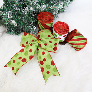 Ruban de Noël filé à pois rouges et verts LINGKAI pour couronnes et emballages cadeaux – Fournisseur - Product Image 2