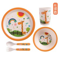 Ensemble de vaisselle carrée en mélamine et fibre de bambou écologique pour enfants, motif dessin animé, vente en gros
