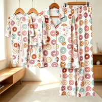 Weicher Bambus Donut-Print Familien-Pyjama-Set mit Reißverschluss und Knöpfen für Mama, Kinder und Baby Loungewear Schlafanzug Outfit