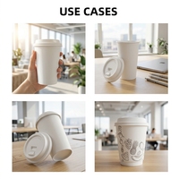 Couvre-tasse à café en bagasse écologique moulé, en fibre renouvelable, biodégradable, compostable, anti-fuite, réutilisable, sans BPA, avec paille