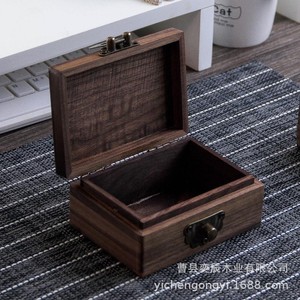 Retro Wooden <b>Box</b> 11x8x5cm <b>Lockable</b> Solid Wood Desktop <b>Storage</b> For Jewelry And Antiques - Product Image 1