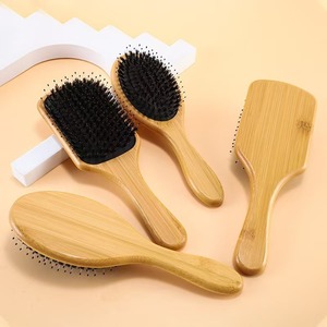 Peigne à cheveux en poils de sanglier de bambou, grande brosse coiffante en bois portable pour les voyages et l'usage quotidien - Product Image 1