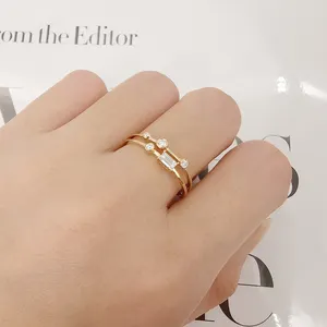 Anel de ouro 18k feminino, anel moderno de ouro natural e sólido 18k vvs moissanite, joia fina para casamento