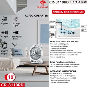 Quạt Điện Cầm Tay Có Thể Sạc Lại Khẩn Cấp 10Inch Với Bảng Pin Vô Tuyến Động Cơ 20 6V 8 Chiếc Đèn Led Ban Đêm Siêu Sáng - Product Image 5